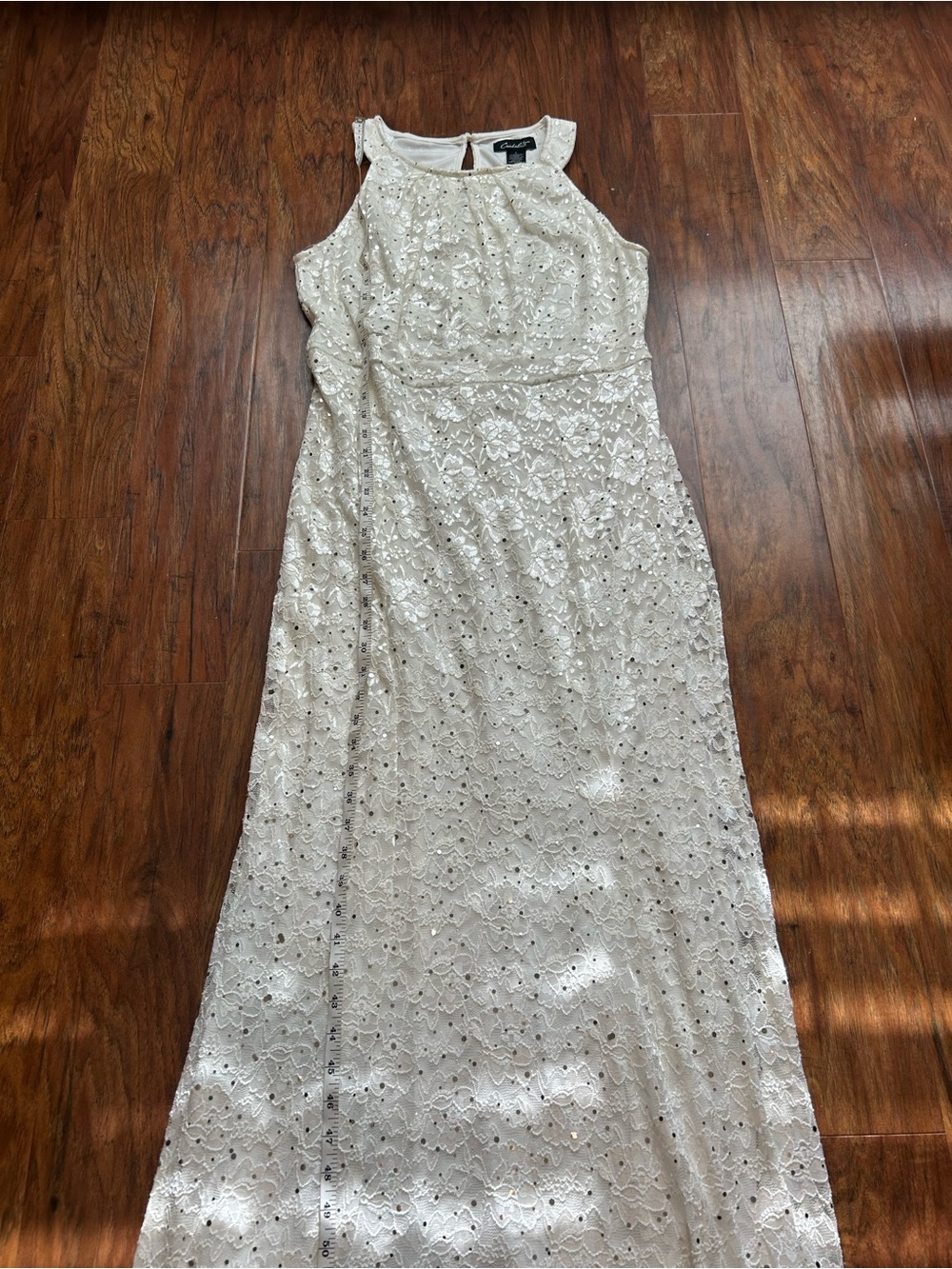 Sleeveless Lace Halter-Style Maxi Dress with Sequins Fairy Whimsical Cottagecore - Picture 13 of 13